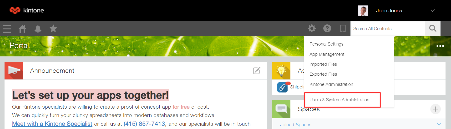 Screenshot: Clicking "Users & system administration"