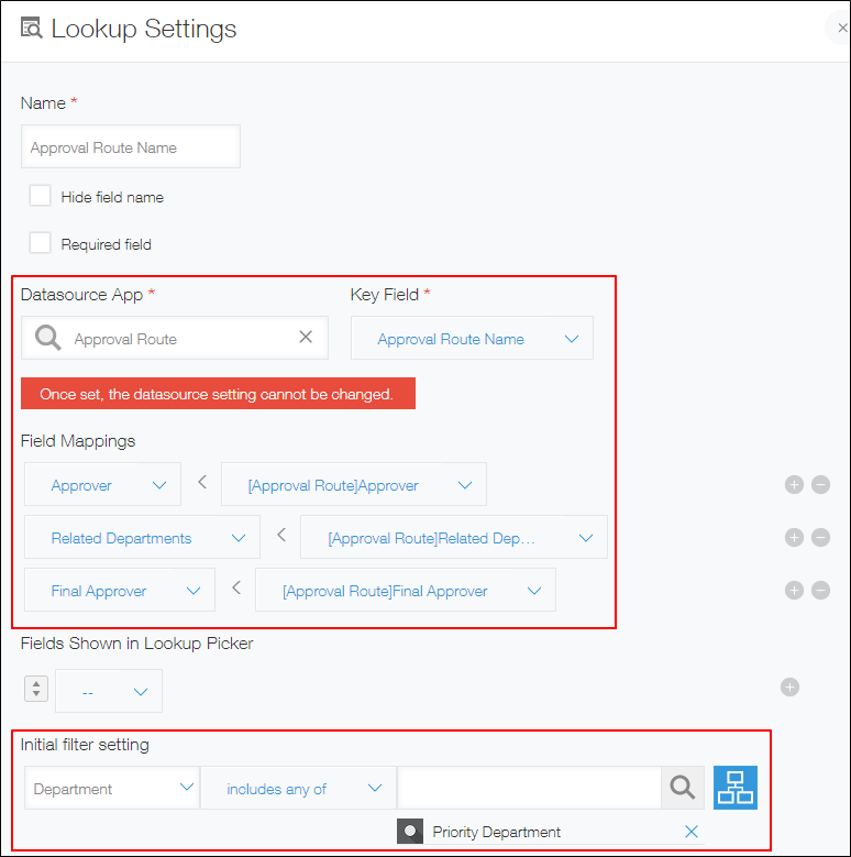 Screenshot: Lookup settings are highlighted on the "Lookup settings" dialog