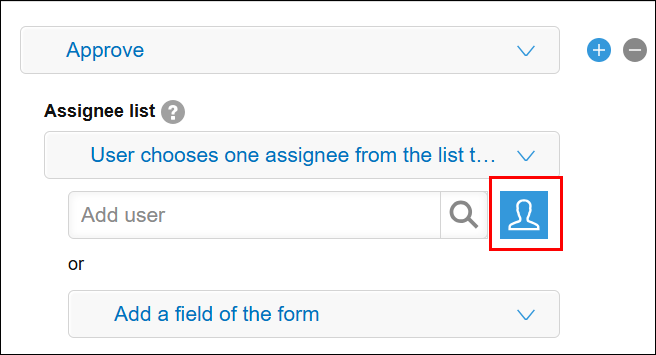 Screenshot: The "Select users from departments or groups" icon is highlighted on the"Process management" screen