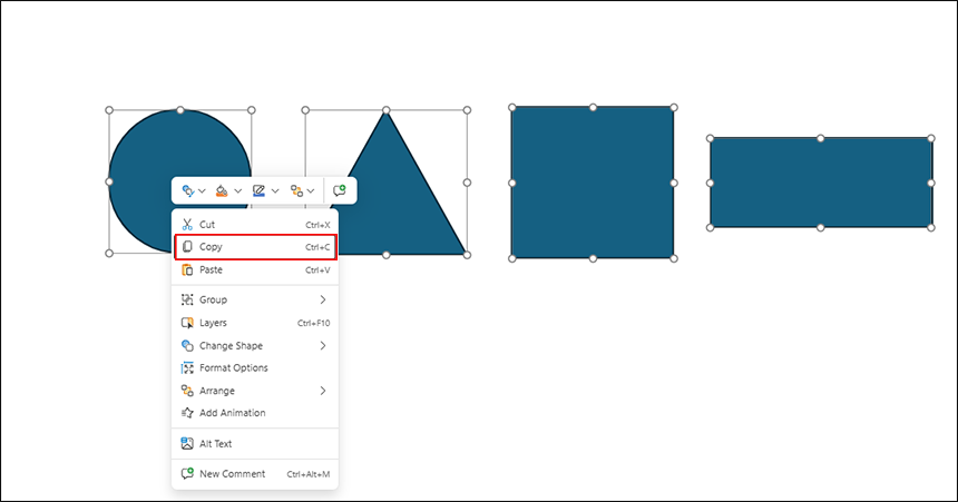 Screenshot: Selecting and copying a shape created in presentation software