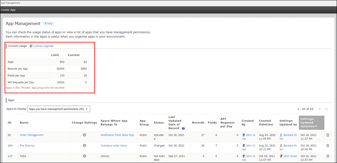 Screenshot: The "Current usage" section is outlined