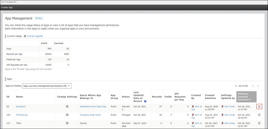 Screenshot: The "App management" screen