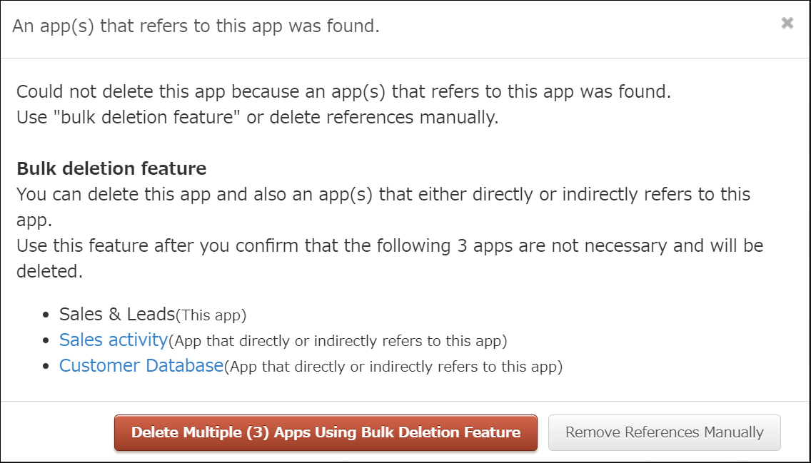 Screenshot: The "Delete multiple (***) apps using bulk deletion feature" button is outlined