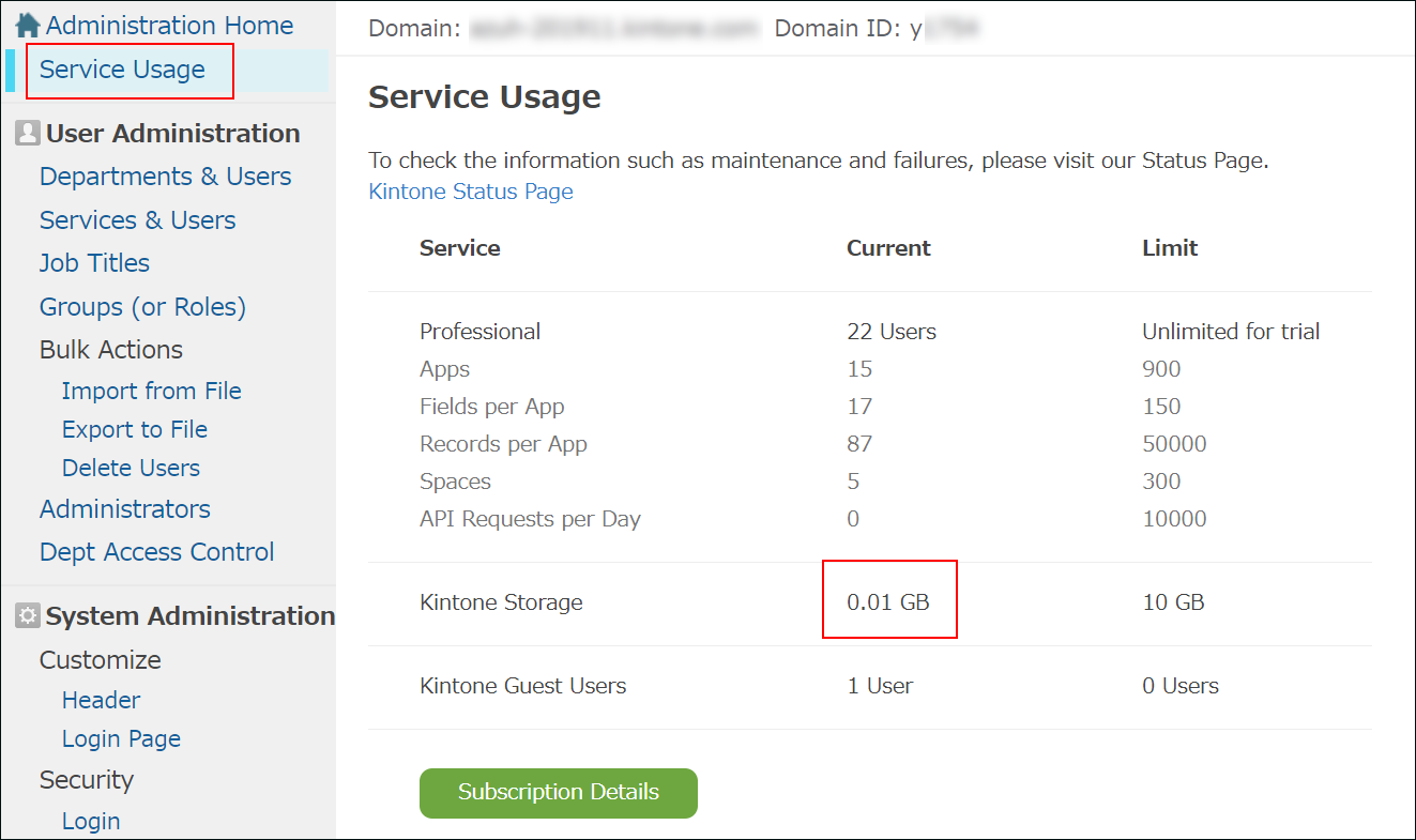 The "Service usage" screen