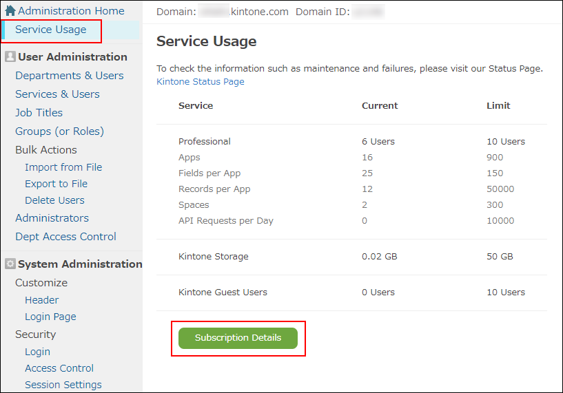 Screenshot: "Subscription Details" is outlined