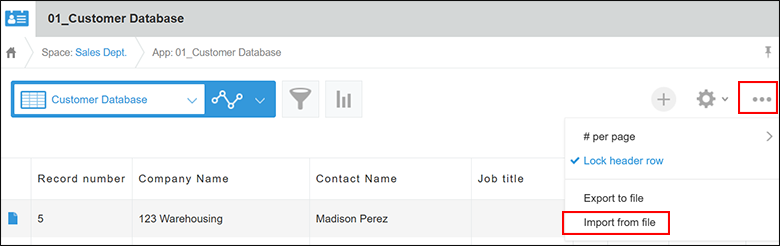 Screenshot: Selecting the menu option on the "View" screen