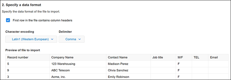 Screenshot: A preview is displayed under "Preview of file to import"
