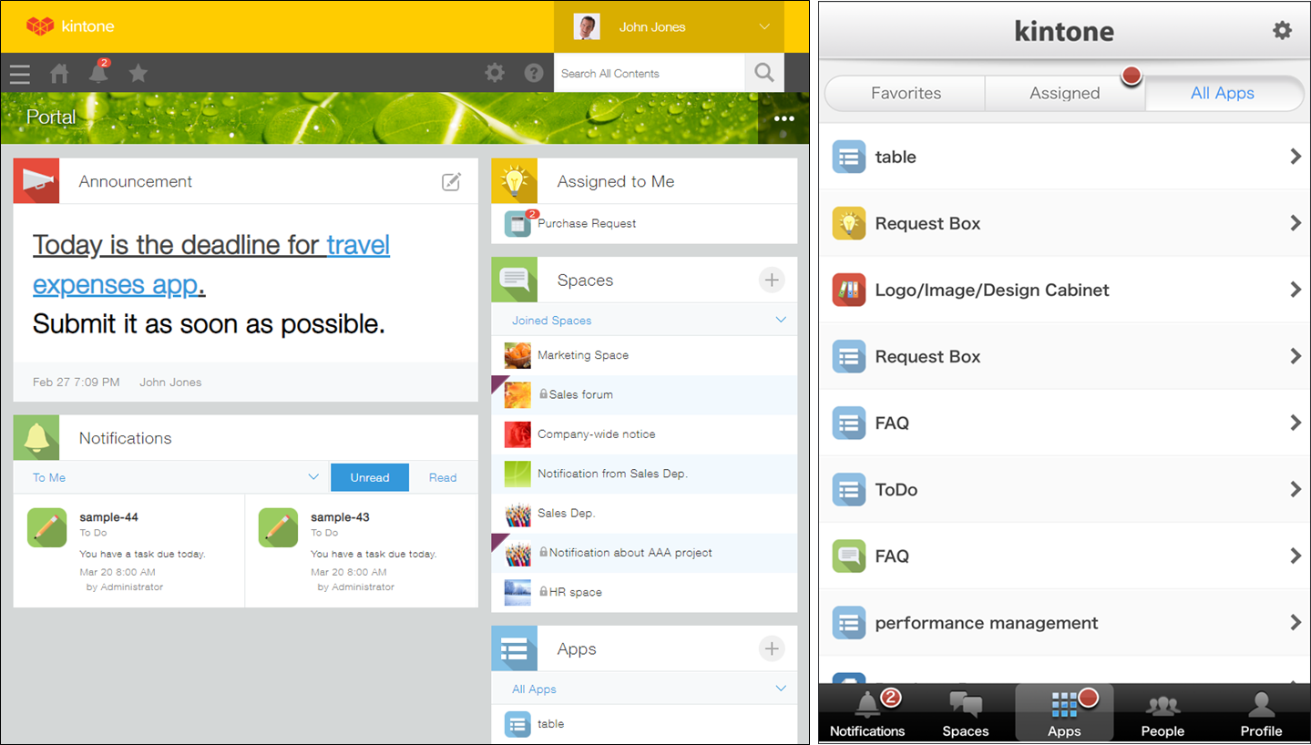 Screenshot: Comparison of the desktop view and mobile-optimized view