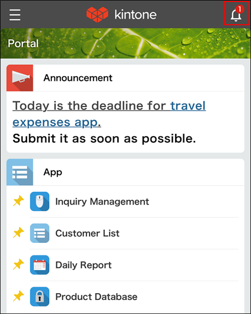 Screenshot: The "Notifications" icon on portal is highlighted