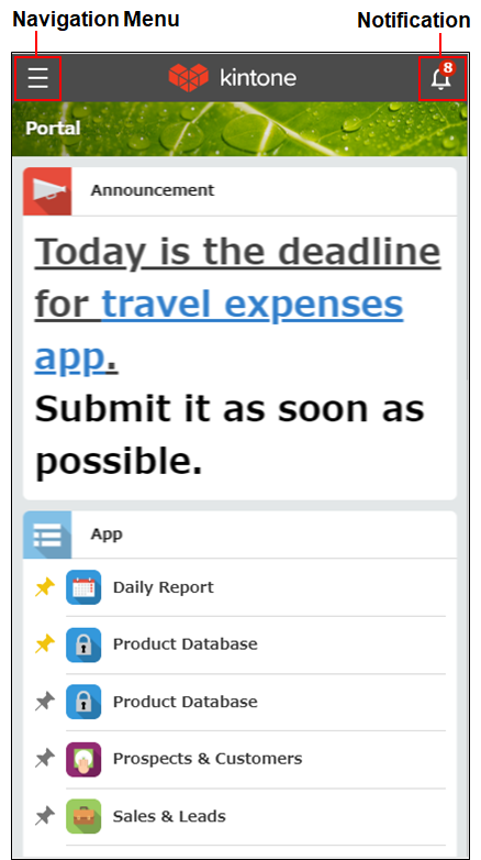 Screenshot: The portal screen is displayed in the mobile view