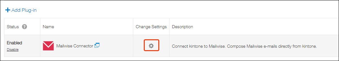 Screenshot: The "Plug-in settings" icon is outlined