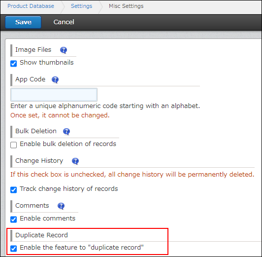 Screenshot: The checkbox for the duplicate feature