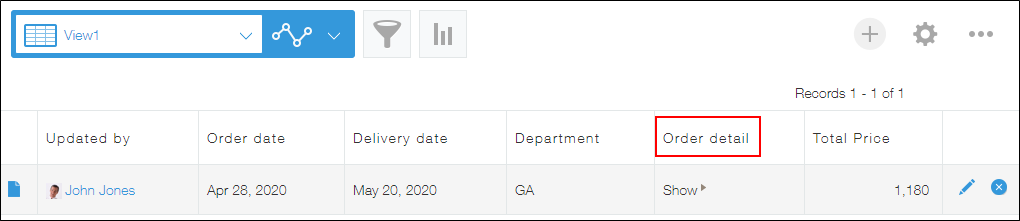 Screenshot: A table name is displayed on the "View" screen