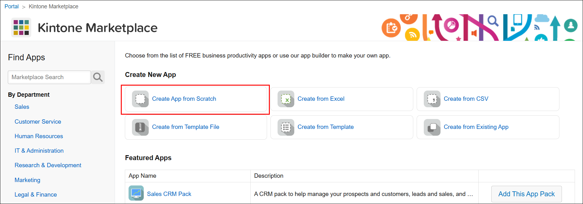 Screenshot: "Create app from scratch" is highlighted