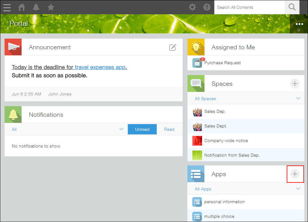 Screenshot: The "Create app" icon is highlighted