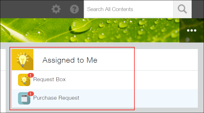 Screenshot: The "Assigned to me" section on a portal. A number is displayed on each app to show the number of records for which a user has been specified as an assignee